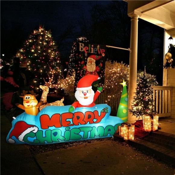 Christmas Inflatable Santa Blow up, Lighted Large Merry Christmas Inflatables - Picture 5 of 6